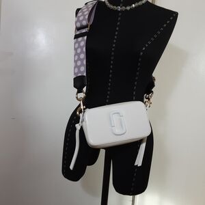 White Crossbody Bag with Polka Dot Strap